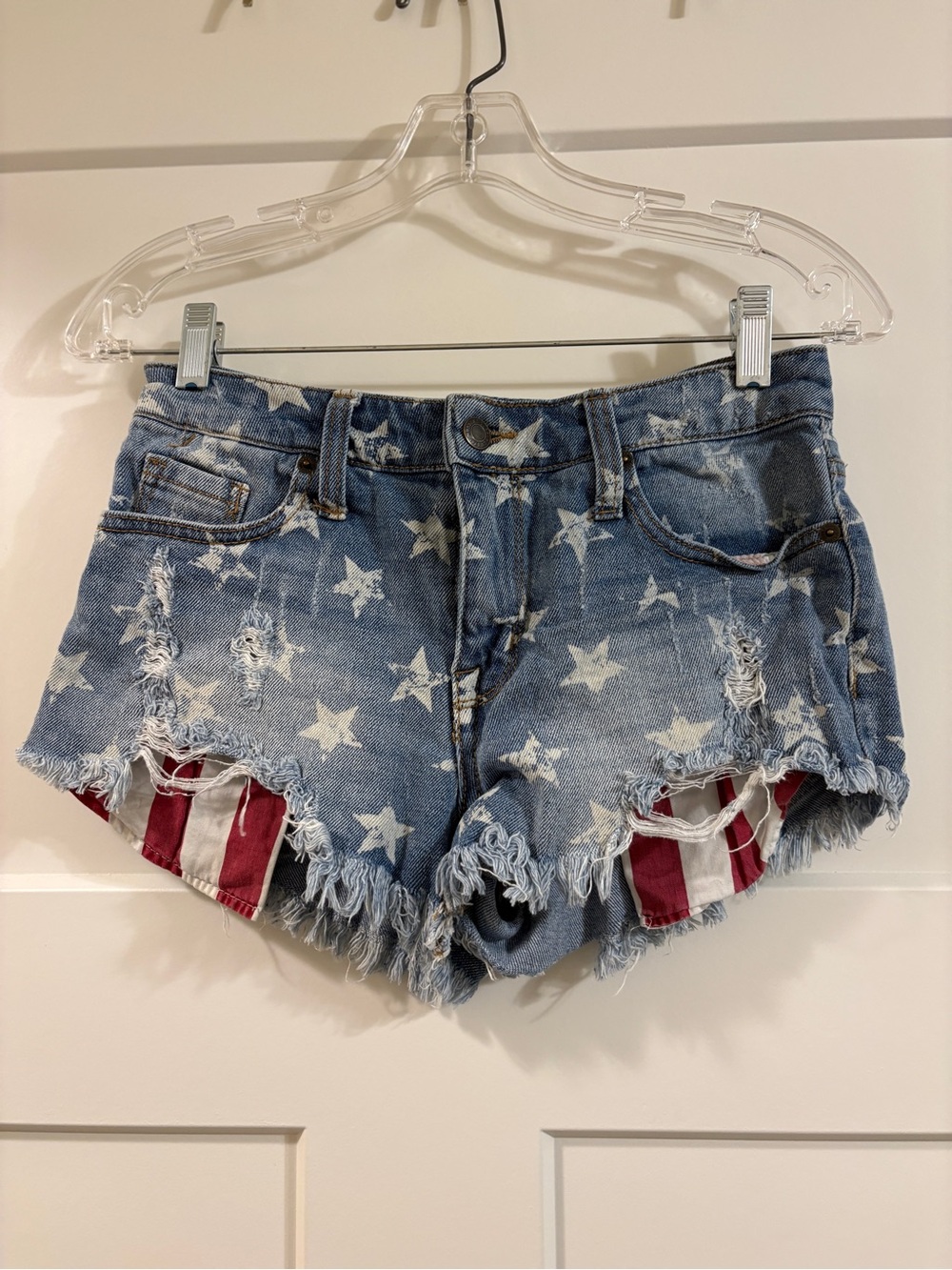Mossimo Supply Co. Star Print Denim Shorts with Red & White Stripe Lining - Blue